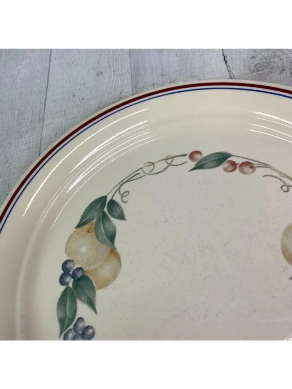 Corelle ABUNDANCE Cornerstone Beige Fruits Blue Maroon Bands Dinner Plates Set 6